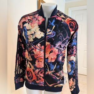 Adidas Women's Rose Print Full Zip Floral Track Jacket - Navy Multicolor Sz XL